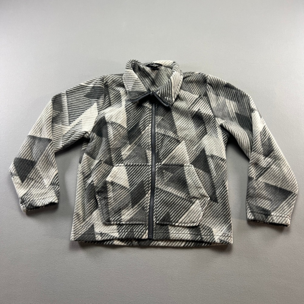 Eddie Bauer Fleece Jacket Kids S 7-8 Gray Geometric Fleece Full Zip Long Sleeve